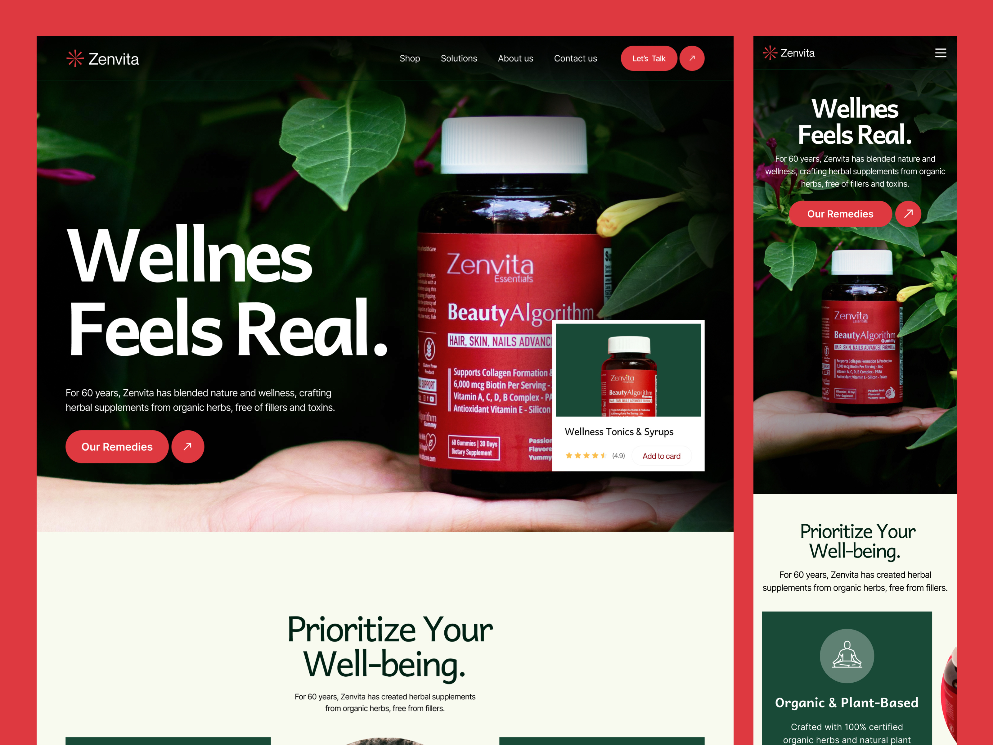 Zenvita - Healthy Herbal Nutrition Supplement design ecommerce ecommerce website focotik healthy herbal landing page medical website nutrition suplement supplement ecommerce supplement web ui supplement website ui ui design ui ux design web design website design