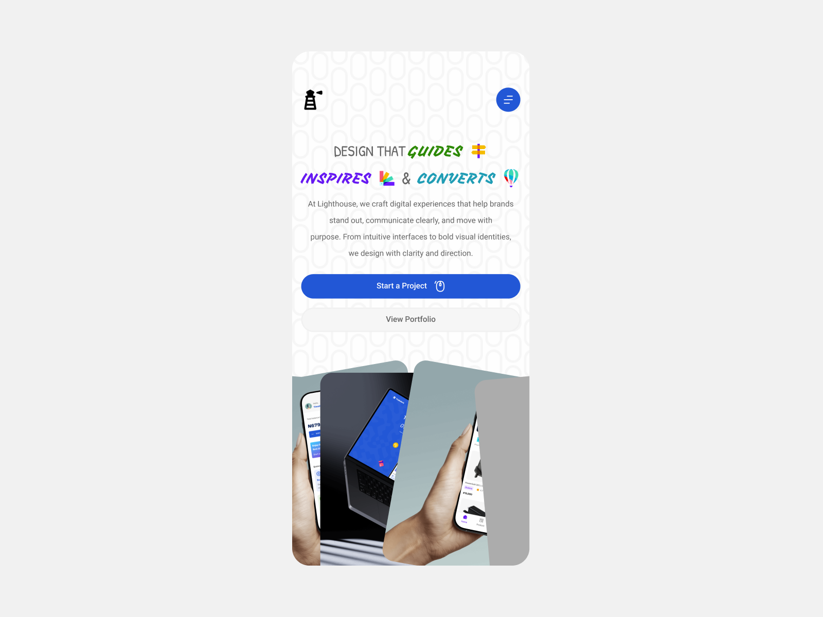 Lighthouse Design Agency (Mobile Version) design agency mobile app ui web app
