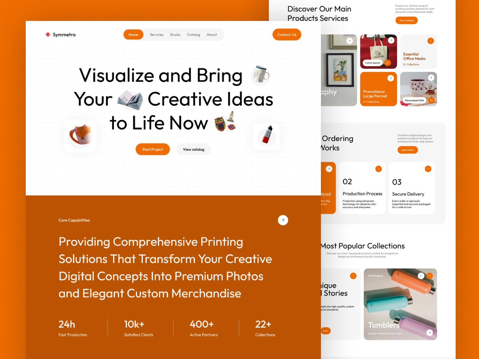 Symmetra - Printing Website Design minimalist orange ui uiux website