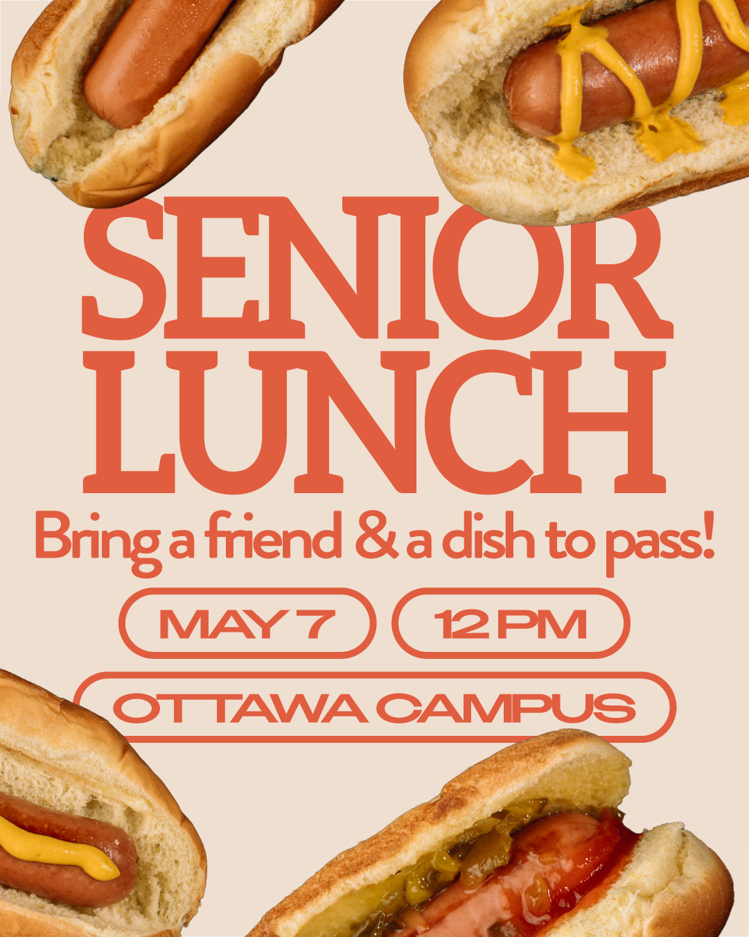 Senior Lunch design event food graphic design hotdogs typography