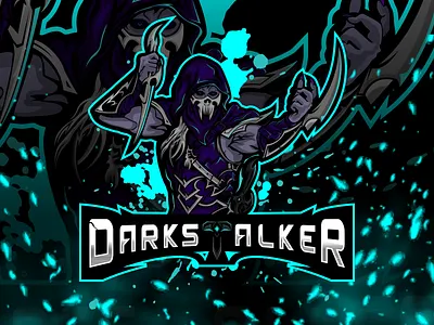 Dark Salker – Shadow Reaper Assassin Esports Logo aggressive mascot assassin logo competitive gaming cyber fantasy logo dark fantasy logo dark reaper logo dual blade logo esports logo gaming mascot gaming team branding grim reaper emblem modern esports logo neon blue logo shadow warrior vector illustration