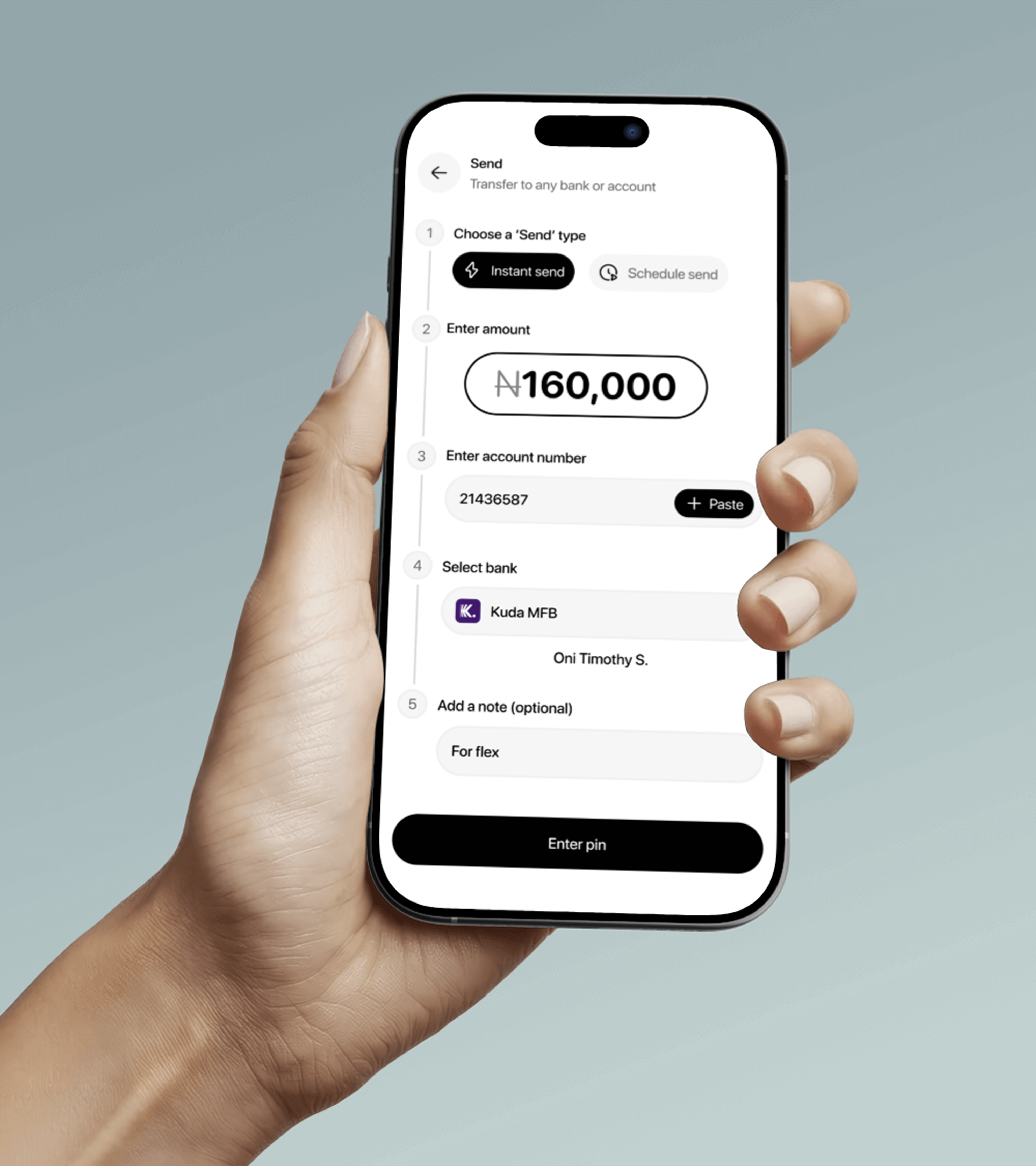 Send/Transfer Screen from Bold MFB bank app fintech mobile app ui uiux uiux design
