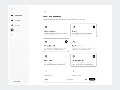 AI Model Selection ai ai app design ai model ai ui ux app design create account log in onboarding product design selecting selection settings setup sign in sign up ui ui design ux ux design ux ui