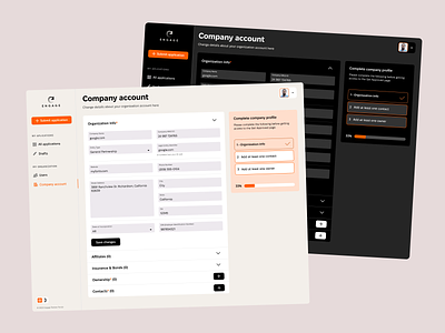 Company account page for web application concept dark mode ui ux web application