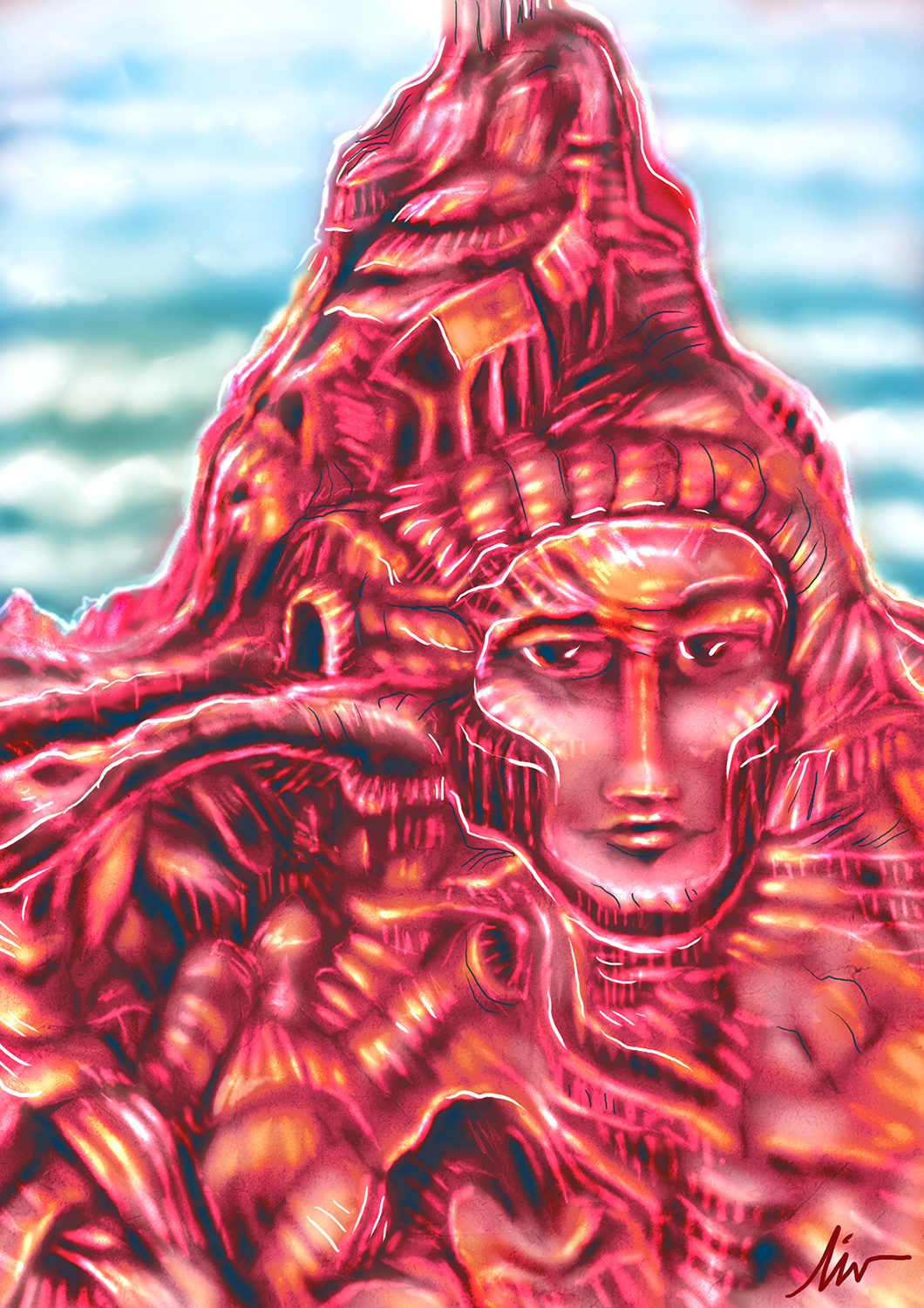 "Troglodyte Portrait" abstract art branding color pencil cover design draw dream fantasy illustration mountain music portrait surrealism troglodyte water ink