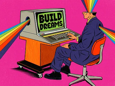 Build Dreams art color colorful art design dreams illustration mindset motivation retro surrealism technology trippy vector vintage