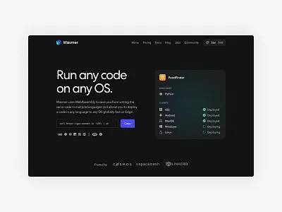 Wasmer app store applications apps code developer tool development introduction landing page web design website website design