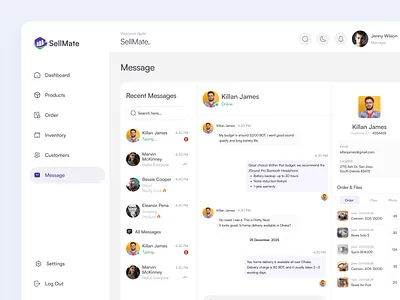 SellMate — Ecommerce Management Dashboard admin dashboard crm dashboard crm management crm saas product customer chat customer management dashboard design design system ecommerce figma design interaction design message ui messeging product design saas ui design uiux ux design uxui webapp