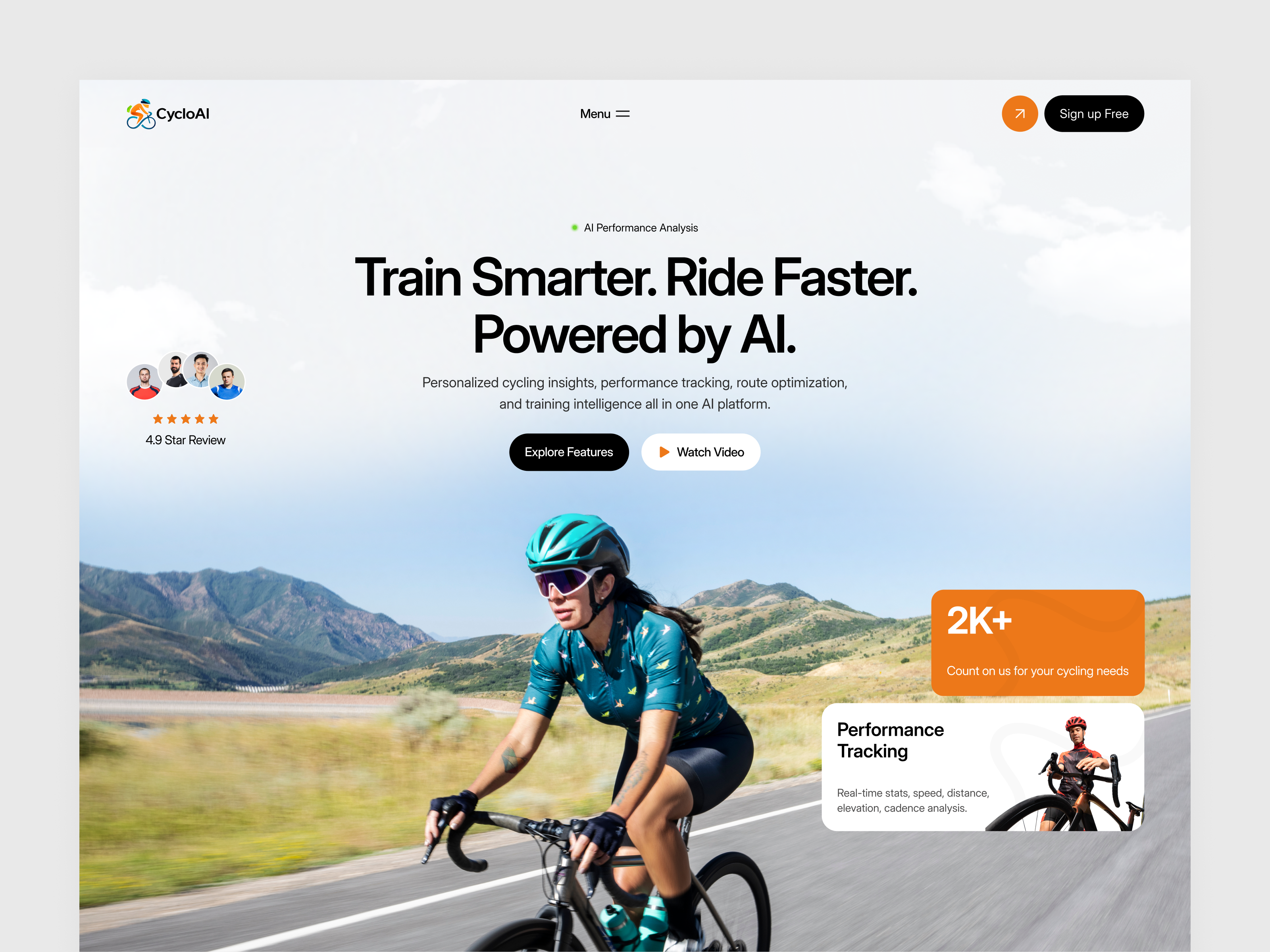 AI Cycling Performance Website ai cycling performance platform ai powered fitness website cycling app ux design fitness analytics web design performance tracking product design saas website sports performance dashboard ui sports tech website design sports technology web interface web design website website design