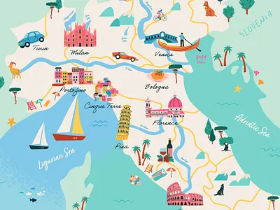 Italy Map Close Up art city colorful country flat guide illustration illustrator location map spot