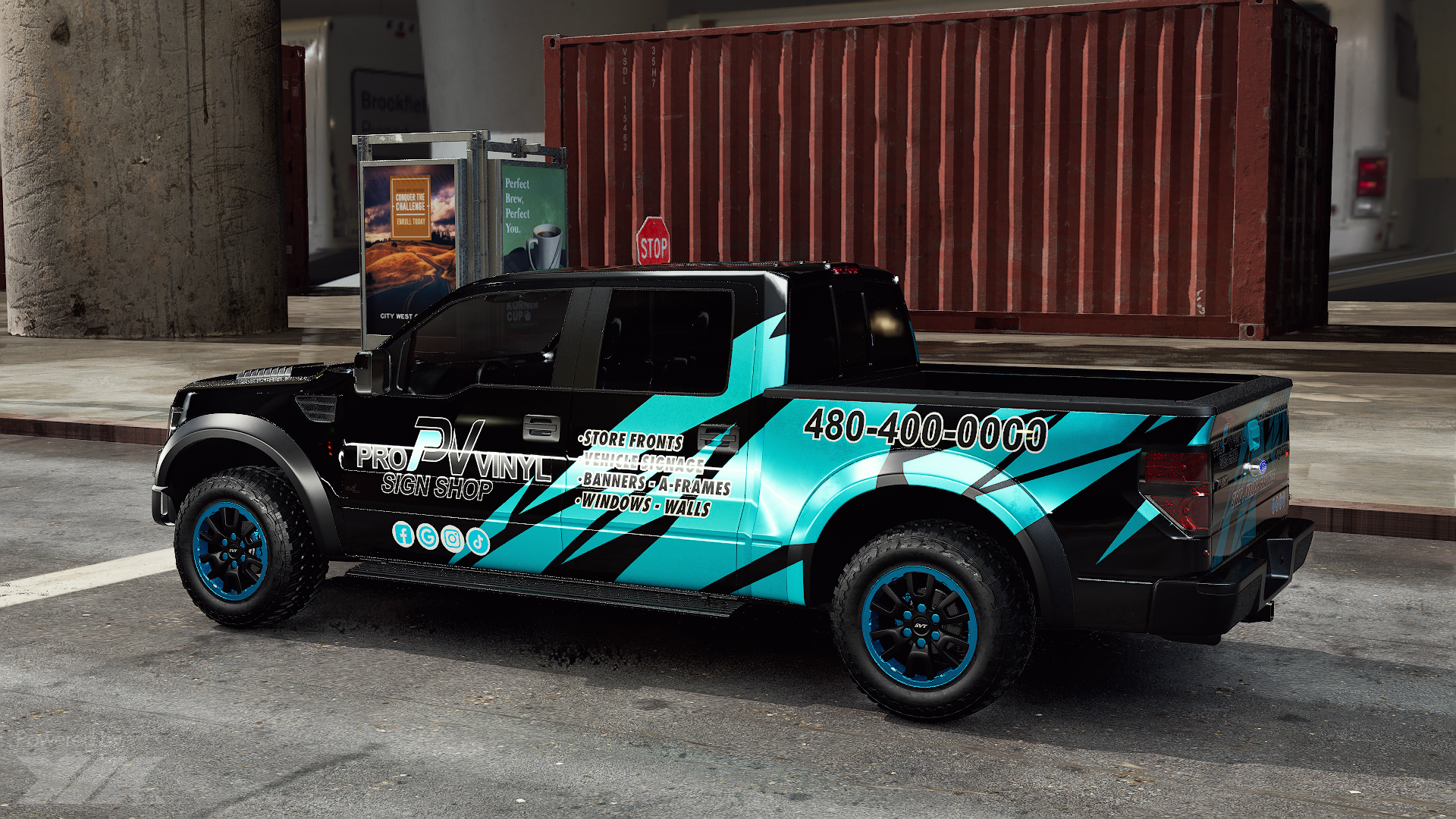 PVSS Raptor Half Wrap Company Vehicle graphic design pickup half wrap pickup wrap print production vinyl design