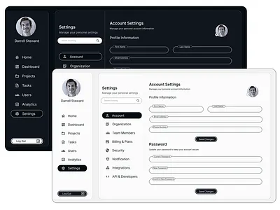 SaaS Settings Dashboard | Dark & Light Mode admin darkmode dashboard desing figma lightmode productdesign saas settings ui uiux ux web webapp
