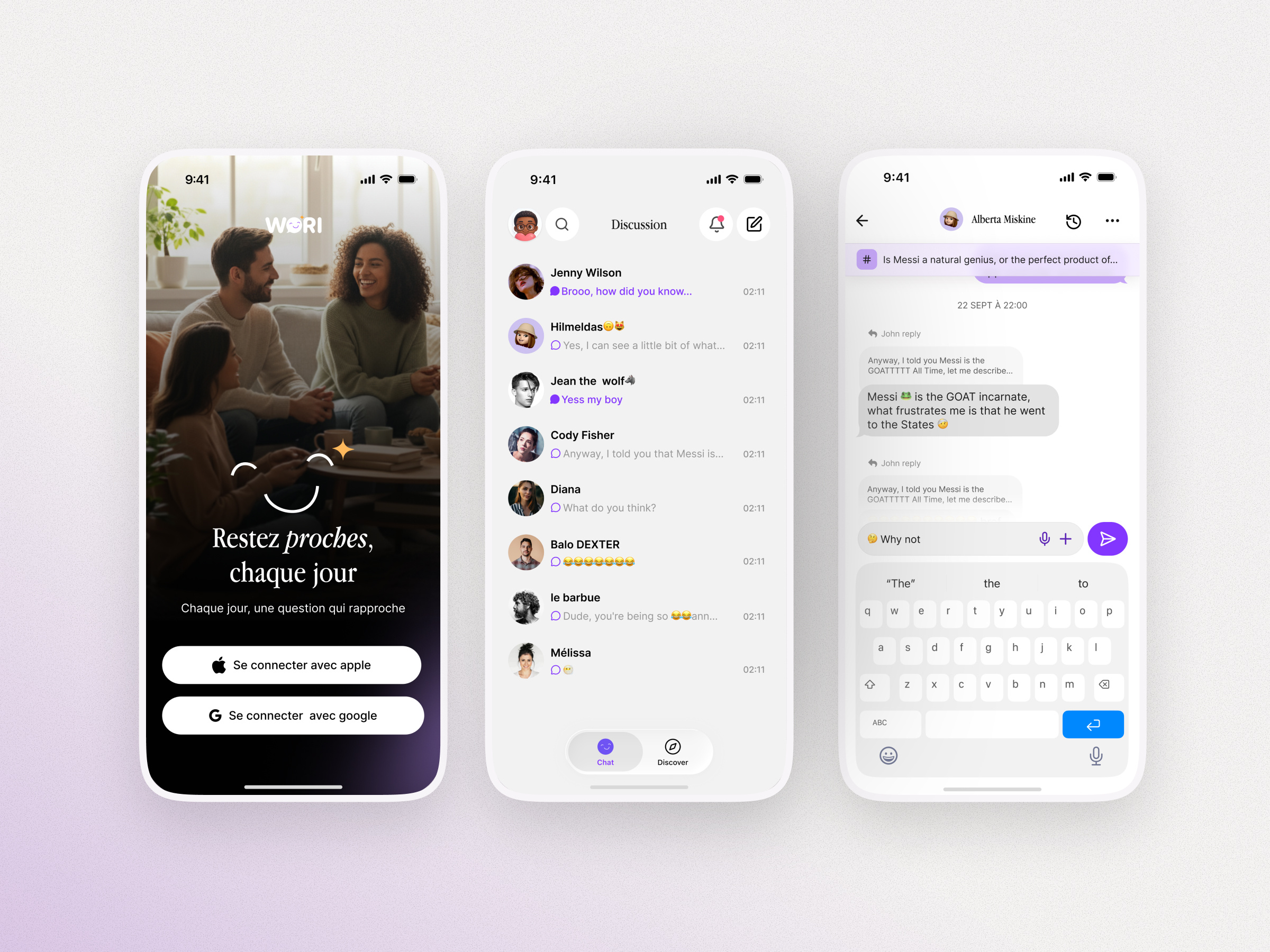 Wori Ui design chat graphic design ia chat mobile sms ui ui design ui mobile design ux design whatsapp like