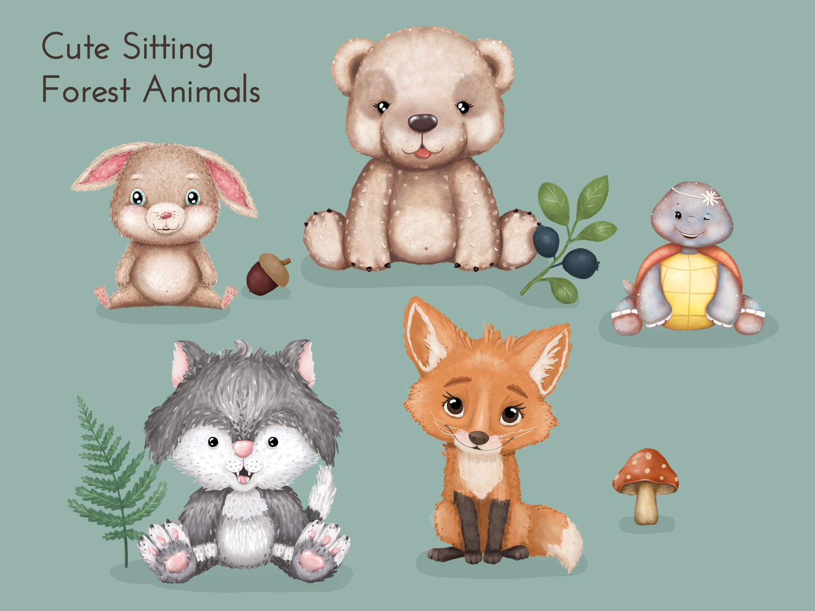 Cute Sitting Forest Animals animals baby cute forest forest collection forest heroes friends illustration kindness nature nursery art parents set