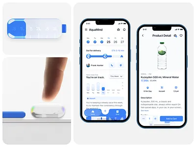 AquaMind | Water Intake Tracking App Concept | Mobile UI app branding dashboard glassmorphism logo main page mobile ui ui