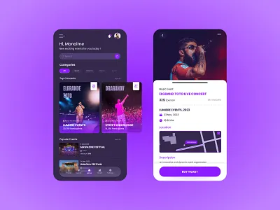 Music Event App Design appdesign booking event graphic design interface music ui ux
