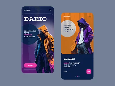 Dario App Design onboarding dario game interface onboarding story ui ux