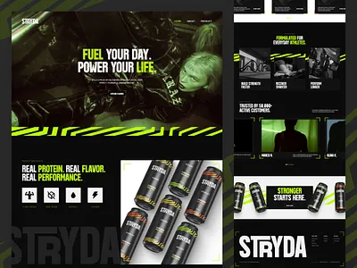 Stryda - Bold Modern Energy Drink Ecommerce Website UI Design awwwards bold branding dark website ecommerce elegant energy drink energy drink website landing page luxury minimalist modern shopify sport website sporty ui web design website website design website designer