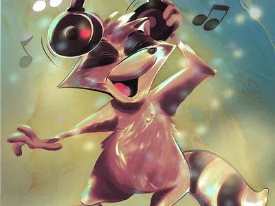 Dancing Raccoon animallover cartoon goodvibes happyvibes illustration music musiclover storybookart