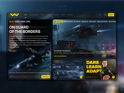 Weyland Yutani Corporation Website alien bento branding corporation design figma film future glass interface landing promo sci fi space technology ui universe ux web website