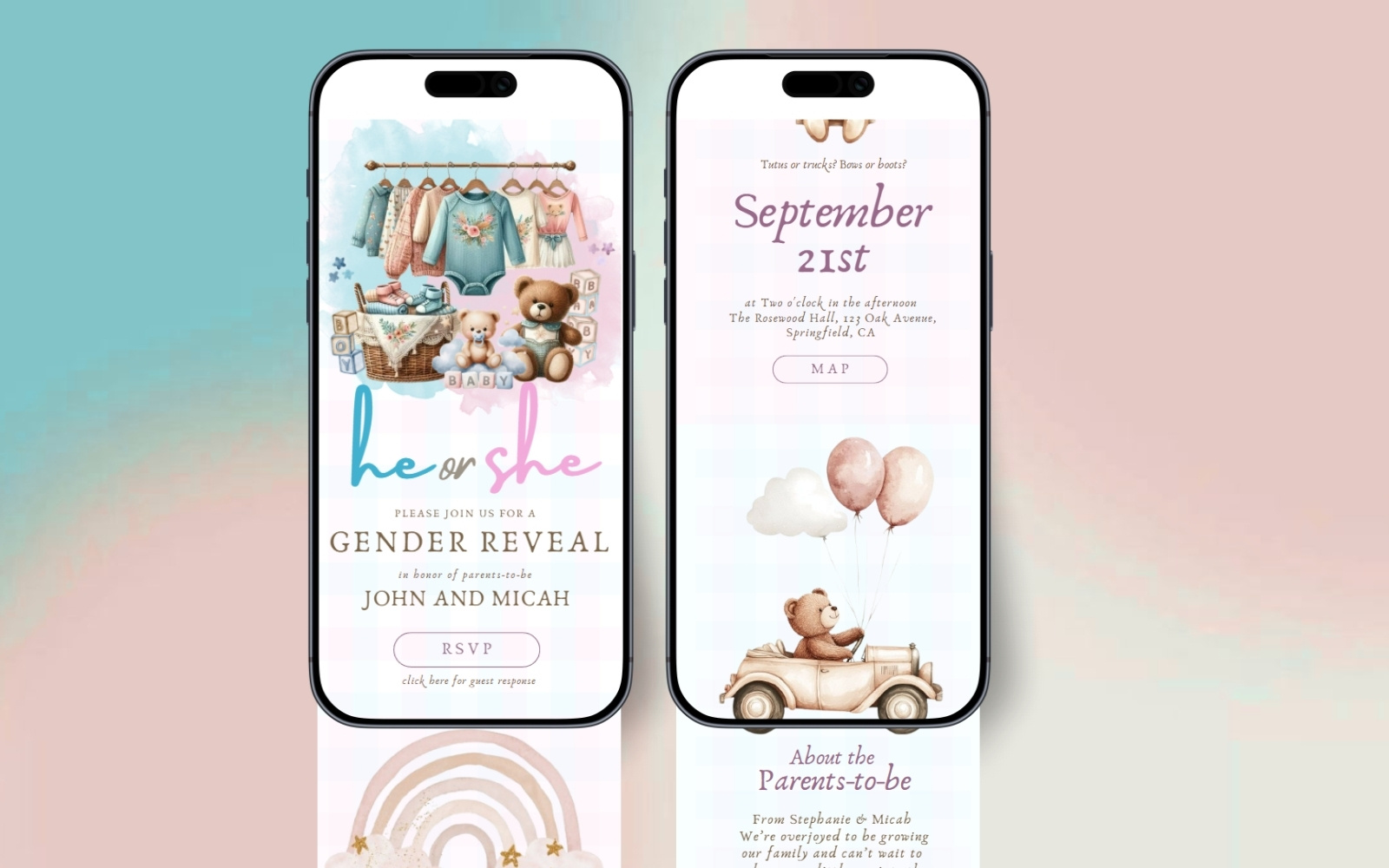 Bears Gender Reveal Website Template (Canva) canvatemplate genderreveal genderrevealwebsite graphic design invitation ui