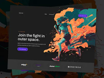 IMOVE – AI Fitness & Move-to-Earn Landing Page blockchain crypto fitness app futuristic design hero section illustration landing page product design startup ui design ux design web design web3