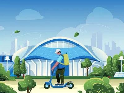 Sustainable City Illustration with Eco-Friendly Mobility carbon neutral city clean illustration style digital artwork eco mobility illustration electric scooter illustration flat illustration design future city illustration future eco city concept art graphic design green city concept art illustration illustration design product design renewable energy city sustainable city illustration vector illustration