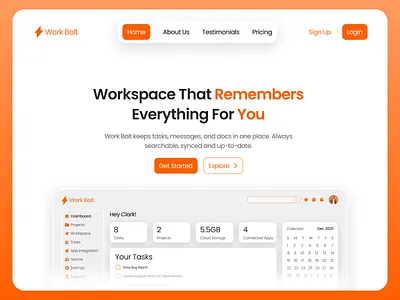 WorkBolt - Hero UIUX Design brand design branding figma framer graphic design hero hero design hero ideas krafted landing page mvp website product design saas saas hero design saas landing page web design website