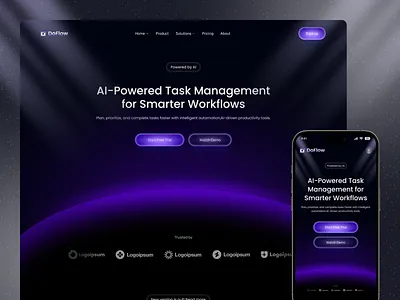 AI Powered SaaS Task Management Landing Page ai app design automation clean ui dashboard fintech ui landing page minimal design modern ui productivity app project management saas startup task management ui ui design ux ux design web design workflow