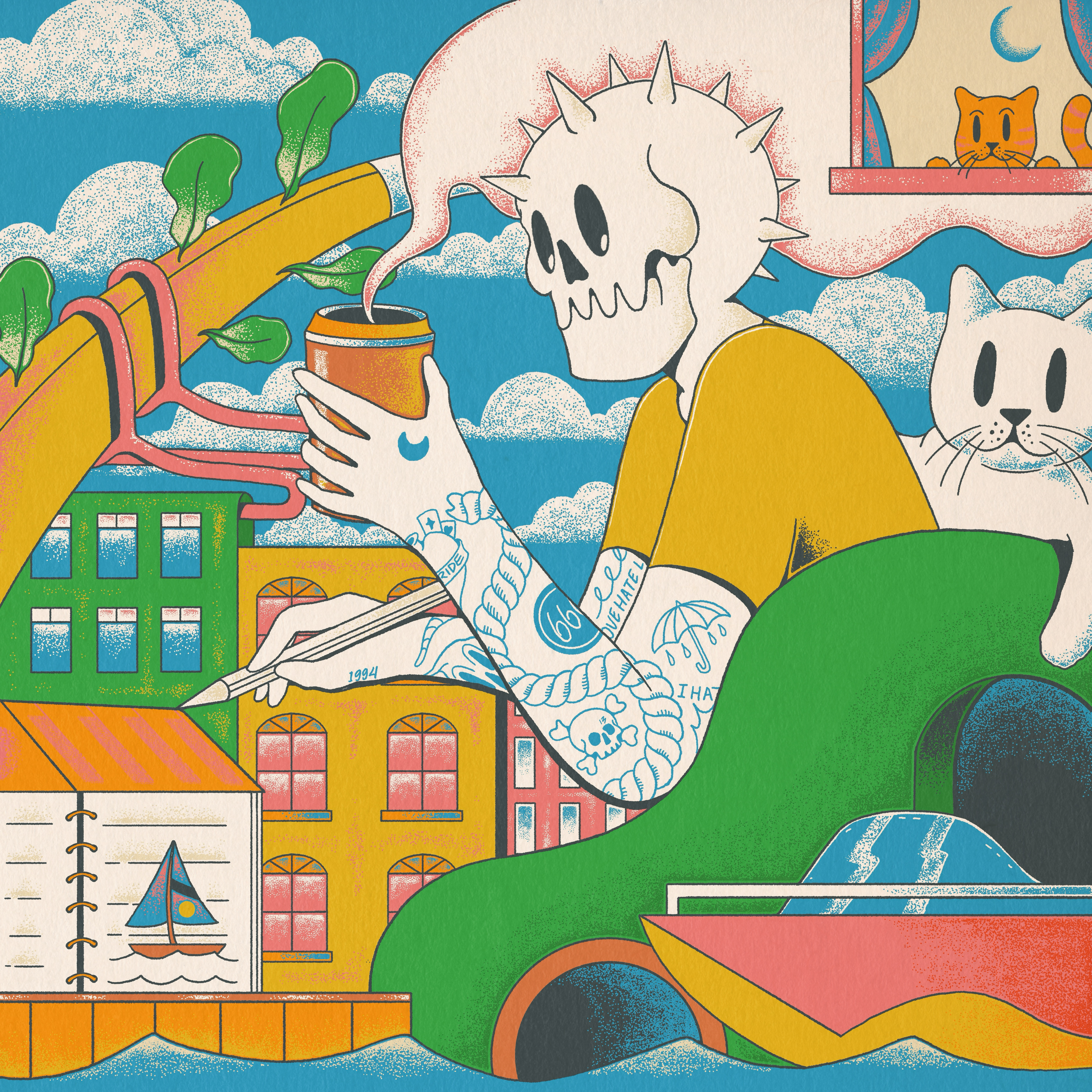 Existential latte coffeeart coffeelyfe colorfull comissionwork illustration posters surrealism teesdesign tshirtdesign