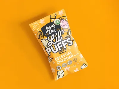 Lil Puffs Celestial Cheddar Packaging Design bag design branding graphic design packaging design pouch design product design snack packaging