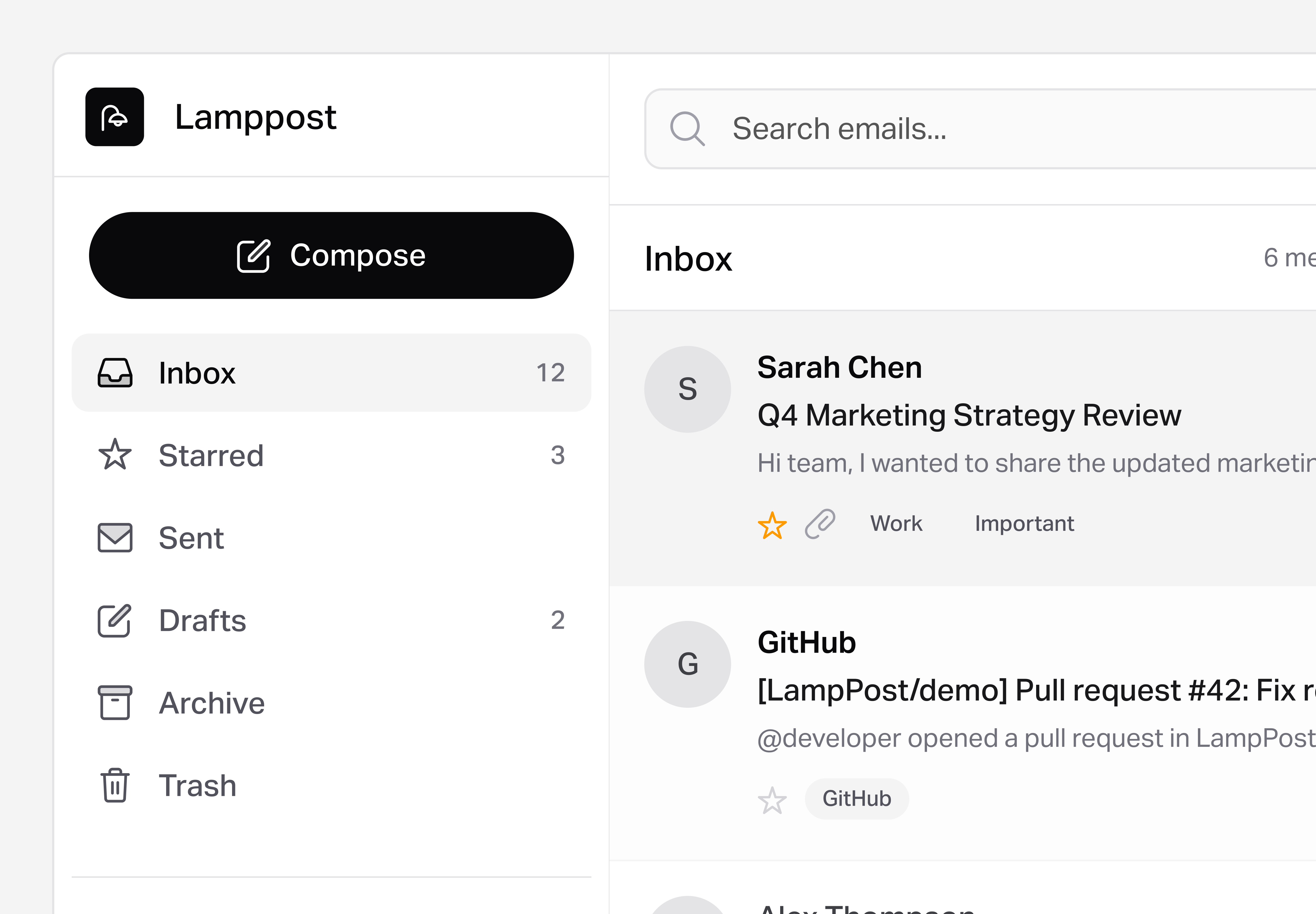 Lamppost - Email Client app email figma interface light product product design ui ux