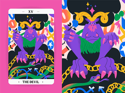 The Devil cards character design design devil illustration product tarot ui vector webdesign