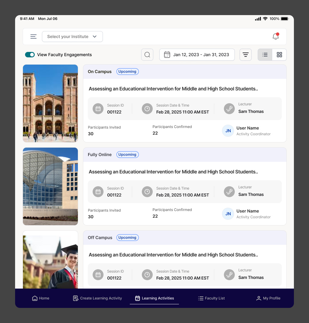 Academic Management Dashboard accessibility design human centered design illustration information architecture user experience user interface user journey ux design