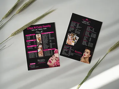 parlour menu card or rate chart photoshop | Deva sarkar branding graphic design menu card parlour price rate chart saloon