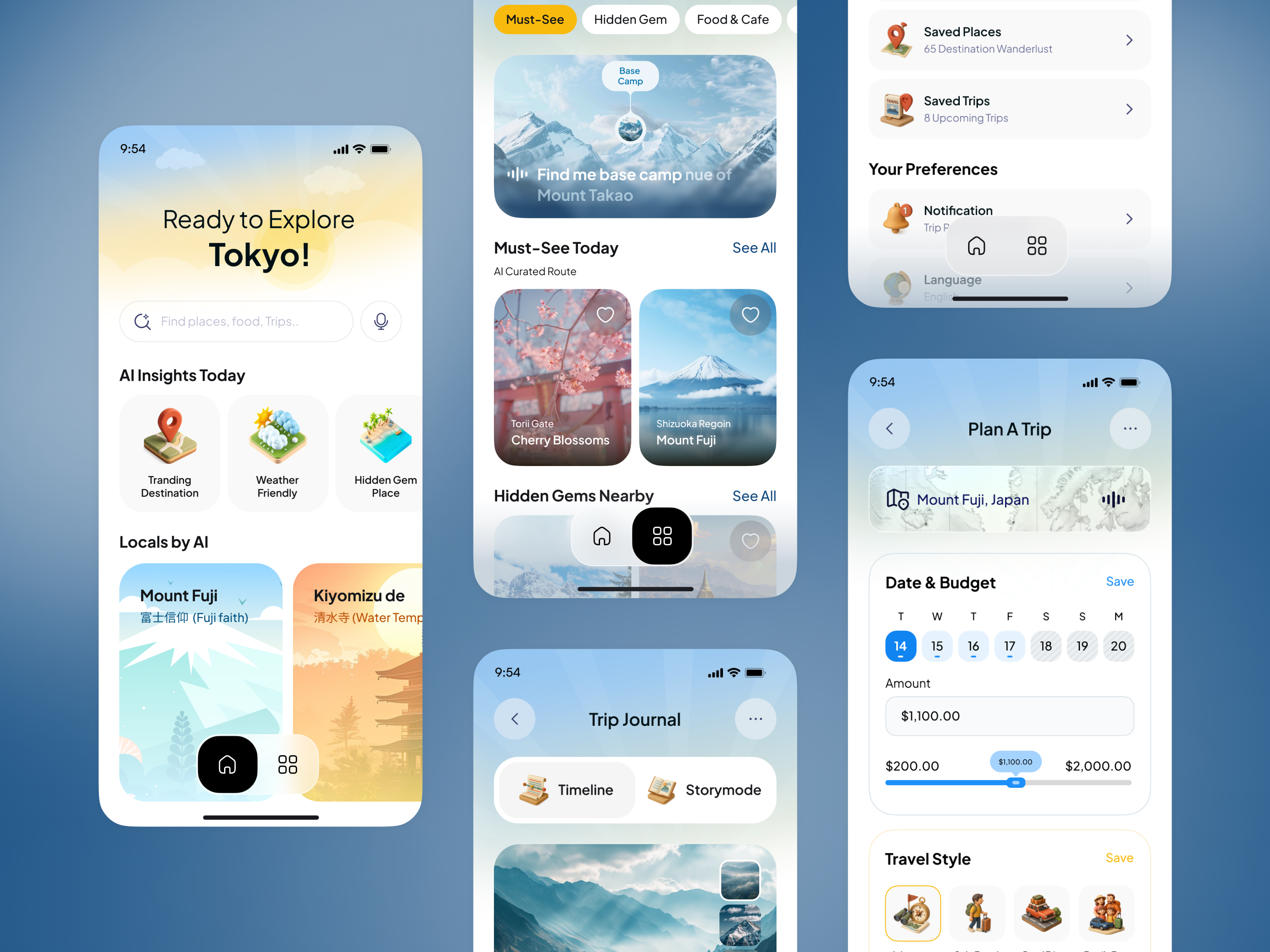 AI Travel Guide Mobile App UI UX Design 3d app 3d modern app ai app app screen app ui app ui ux design app ux clean ui guide app minimal design mobile app mobile ui modern app panze panzestudio travel app travel guide ui design uiux ux design