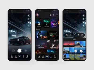 Social Sharing App design app app design app interface design dark mode social app design gallery app ui gallery based mobile app design ios camera app ui media sharing app mobile mobile app design mobile social app ui ux product design real time social app ui social app ui social discovery app social discovery app ui ui ux design