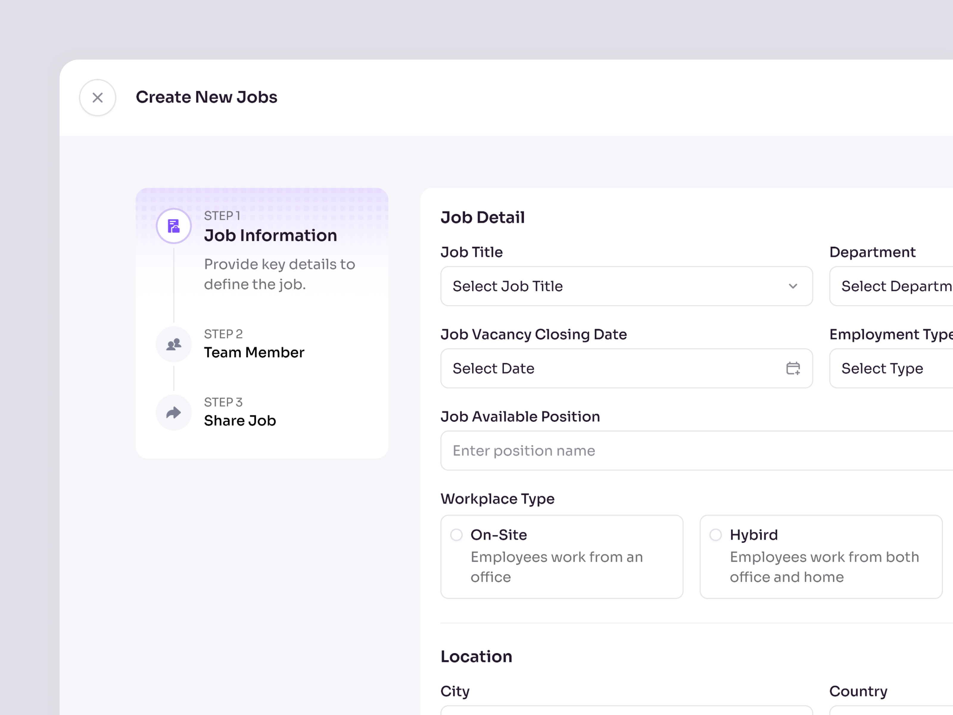 RecruitSmart — Create New Job in a School HR System candidate company employee employee management hiring hr hr system hrd hrm human resources job product design saas saas design school management time management ui ux web app web design