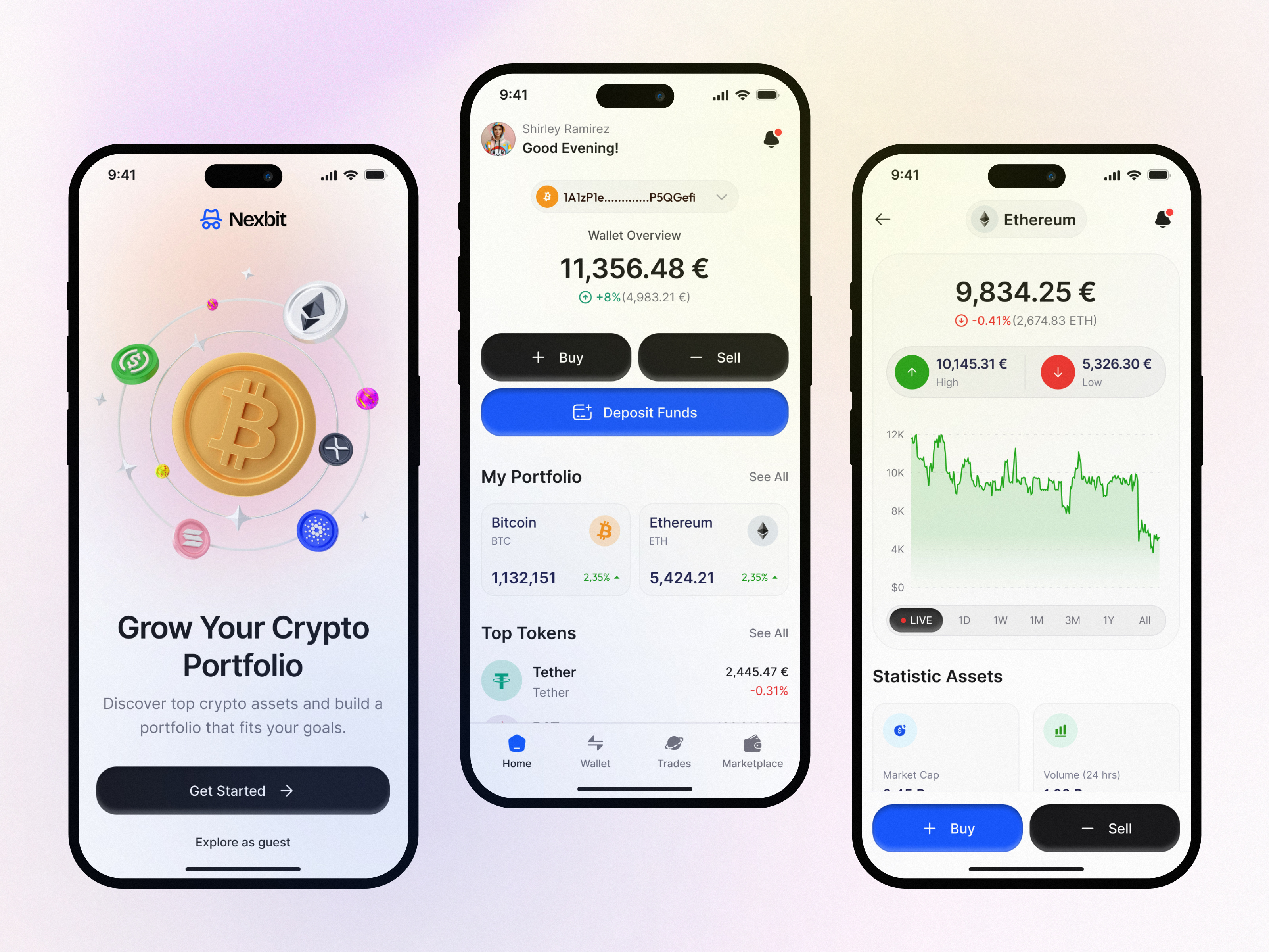 Nexbit - Onchain Crypto Wallet & Portfolio Management UI blockchain charts cold wallet crypto crypto currency trading crypto exchange tool currency rate dark mode dashboard fintech app design fintech mobile app mobile app portfolio trading trading app design wallet web3