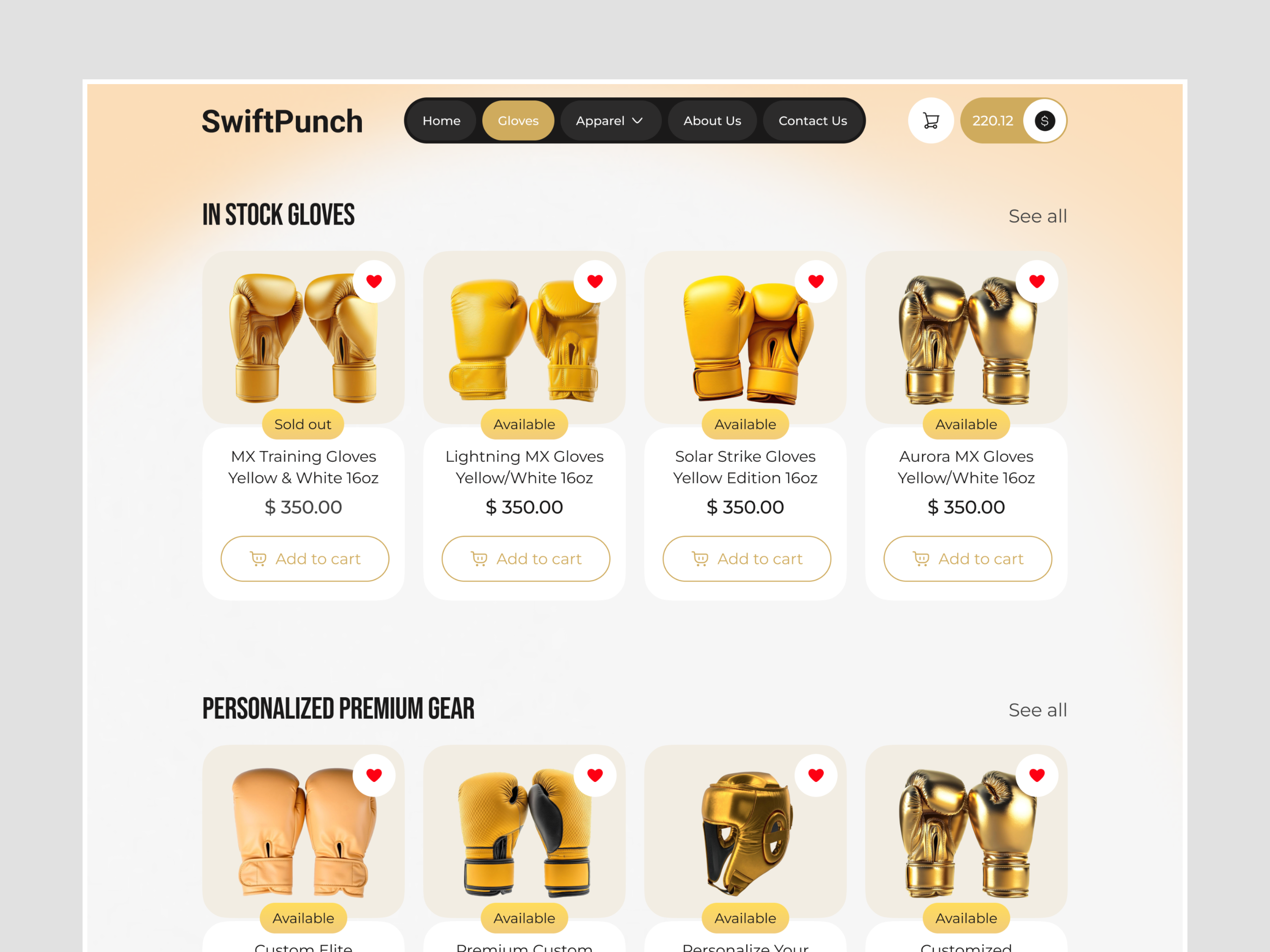 SwiftPunch Premium Boxing Store Website Design boxing boxing gear brand identity clean ui ecommerce fightwear landing page modern ui premium ui product design productpage ui uidesign uiux webdesign
