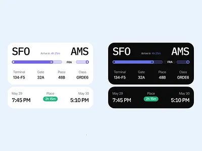 Flight Info Widget – Light & Dark UI dark ui flight tracker light ui product design travel app ui design ux design widget