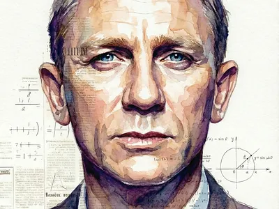 Daniel Craig Portrait design disegno illustration illustrazione matita paint pennello ritratto watercolour