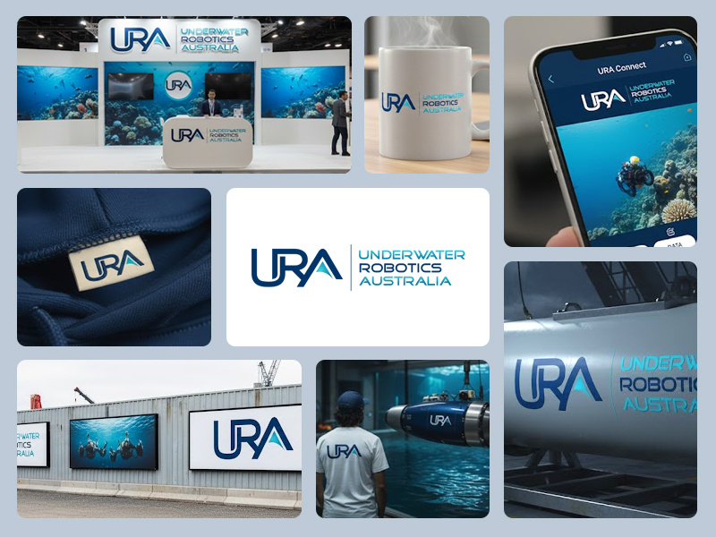 UnderWater Robotics Australia Logo and Branding branding cean design engineering futuristic graphic design idea identity innovation logo machinery marine minimal robotics submersible technology typography under water vector