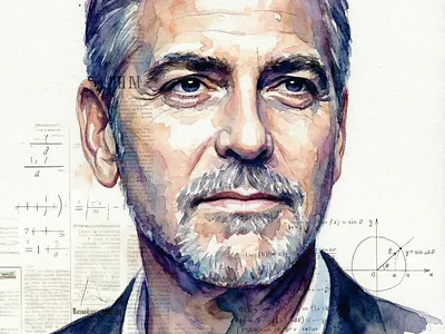 George Clooney Portrait design disegno illustration illustrazione matita paint pennello ritratto