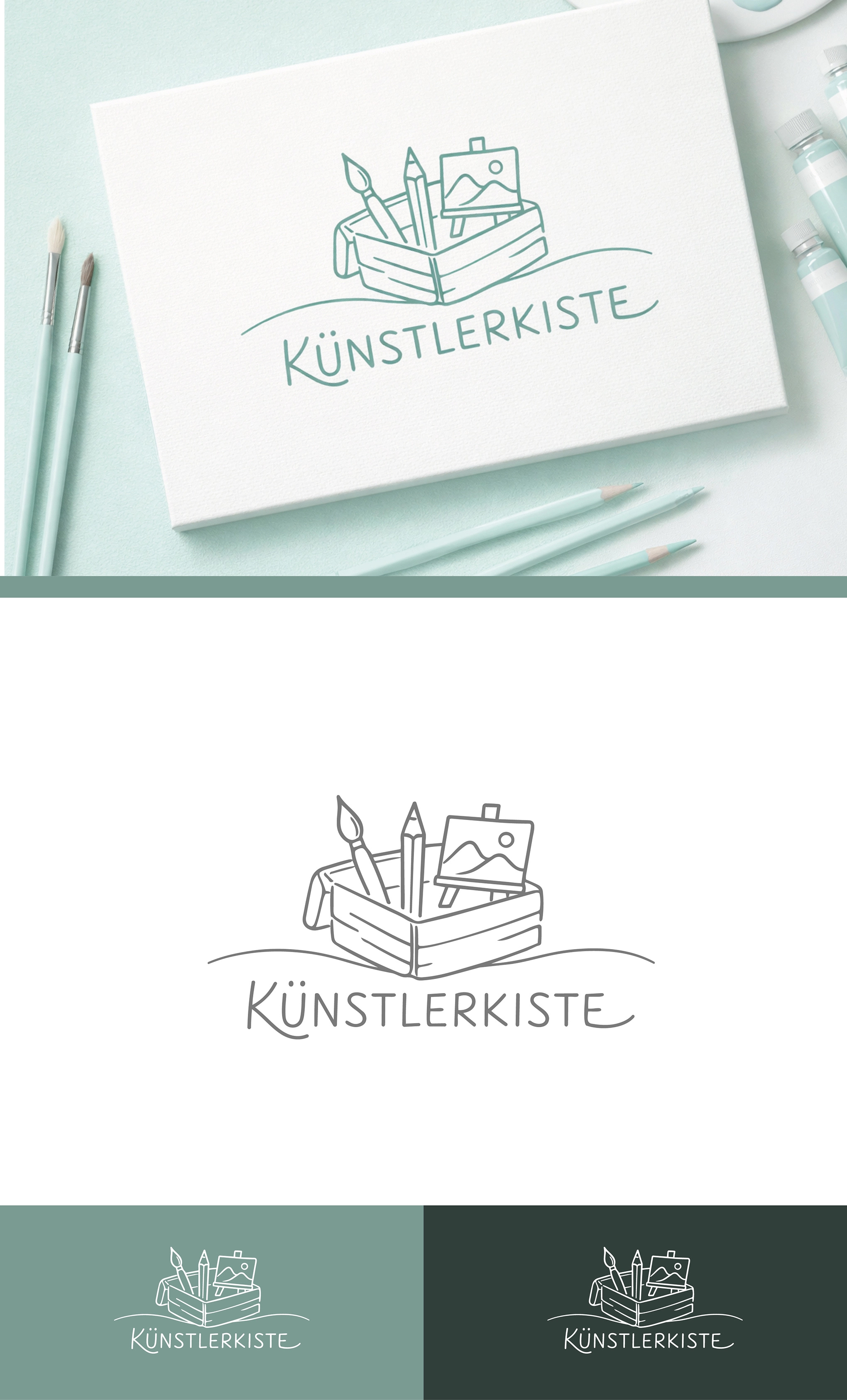 Hand-drawn artist-box — delicate logo for a creative studio artisan brand creative studio hand drawn identity design logo minimal illustration monoline packaging logo stationery vector logo