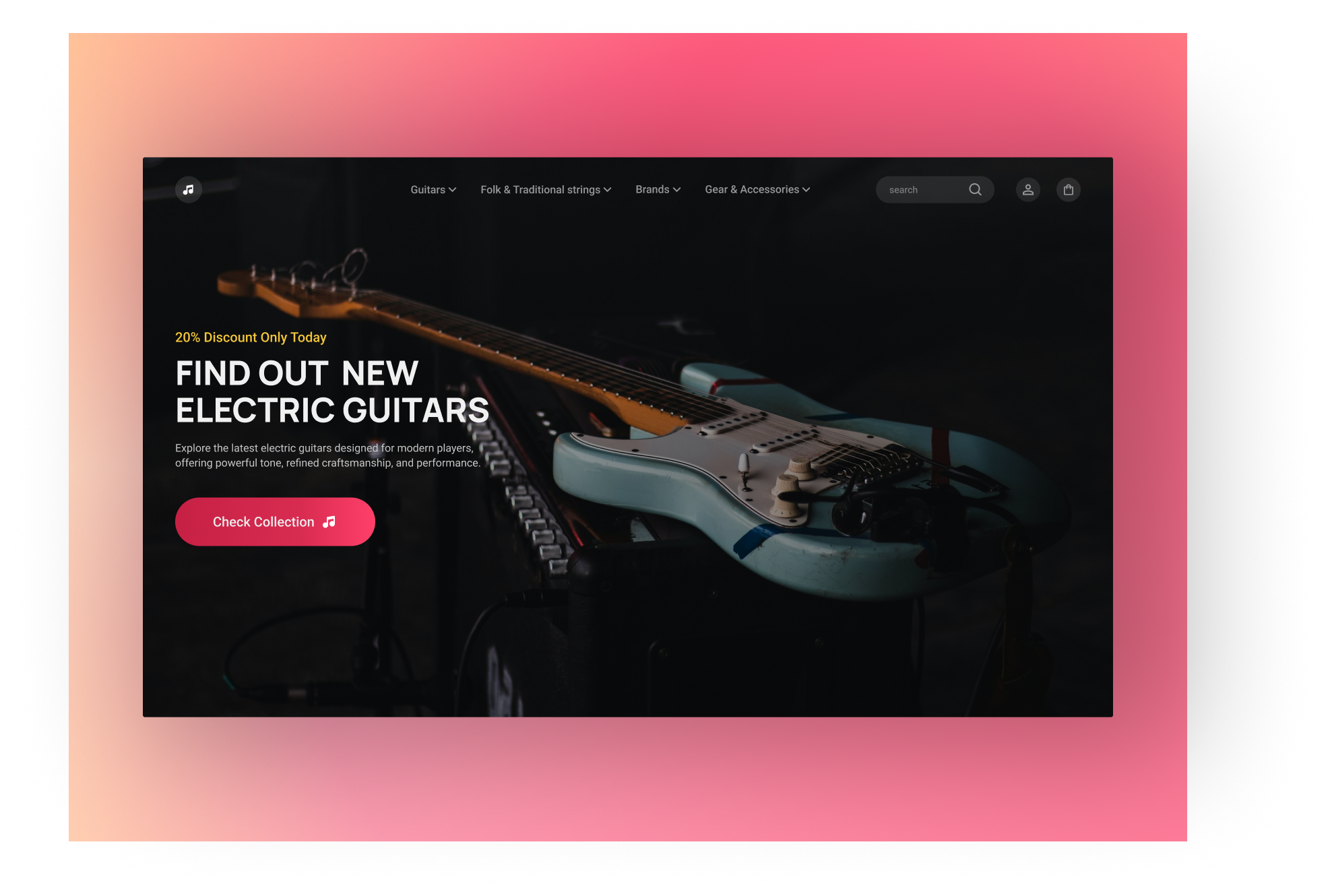 Guitar Shop E-commerce appdesign branding cleanui design designinspiration dribbble ecommerce gradientdesign illustration logo minimalism ui uidesign ux