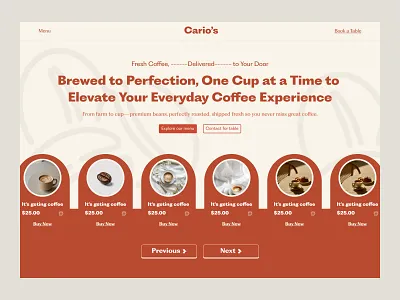 Cario's- Coffee Shop Website Design herosection landingpage ui