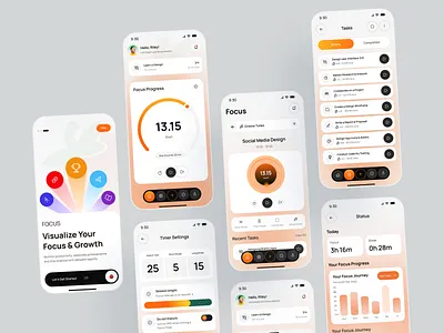 Time Tracking App UI app concept app design app ui clock app design system digital product ios minimal ui mobile mobile app mobile app design mobile ui modern ui planner mobile app product design productivity app ui time tracking time tracking app ui tracking app ui