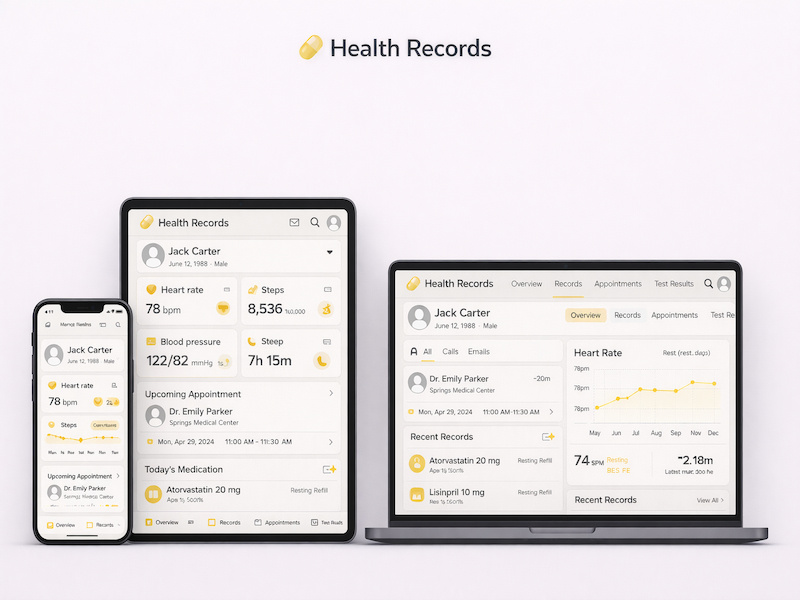 Health Record Responsive Design doctor ehr electronic health record health health care health record healthcare medical care medical dashboard patient responsive saas telehealth telemedicine vinyl web app