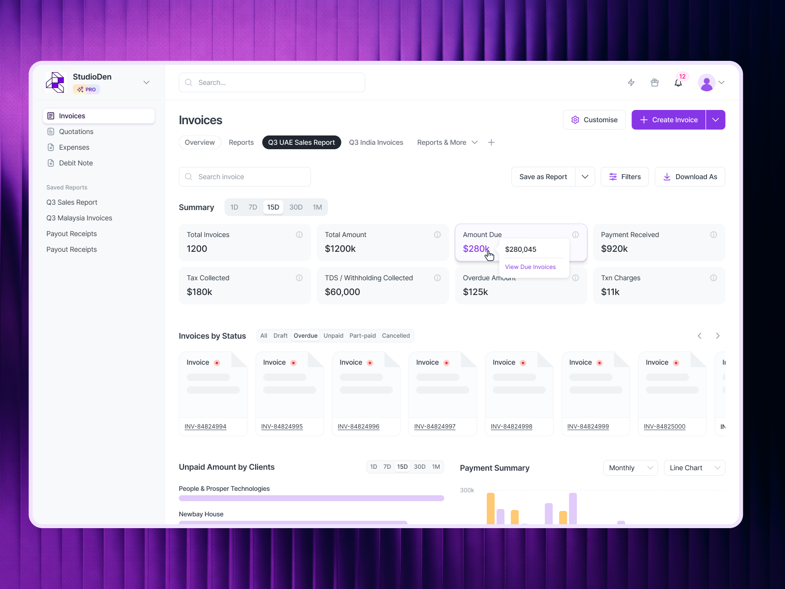 Invoice & Revenue Management Dashboard (SaaS) - [WIP] accounting dashboard invoicing product design revenue saas uiux ux